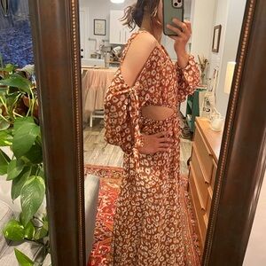 Anthropologie Sheer Burnt Orange Floral Maxi Dress